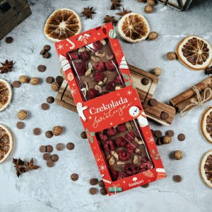 Czekolada mleczna malina z pistacją 130 g Premium - wersja świąteczna
