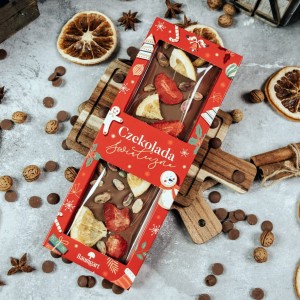 Czekolada Mleczna z Pomarańczą, Truskawką i Pistacjami 120 g Premium - Wersja Świąteczna